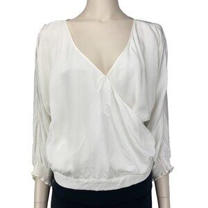 BABATON Aritzia Spring Satin wrap flowy Office White Blouse Sz‎ Large